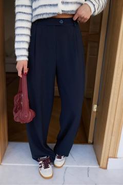 Lacivert Beli Lastikli Bol Paça Pantolon