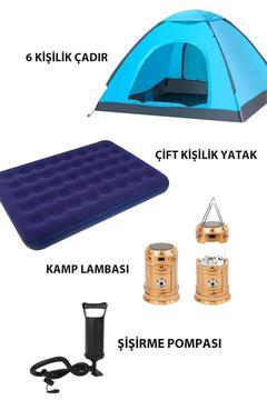 6 Kişilik Kamp Çadırı Çift Kişilik Yatak Kamp Lambası Kamp Seti