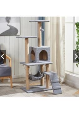 Nursoft B-07 Hamaklı Yuvalı Lüx Kedi Tırmalama Evi Gri