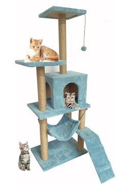 Nursoft B-07 Hamaklı Yuvalı Lüx Kedi Tırmalama Evi Turkuaz