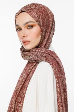 Henna Desen Çift Taraflı Şal - Siyah-Bordo