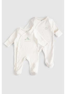 2'li Kendinden Eldivenli Patikli Organik Pamuk Twig Ekru Tulum Seti