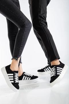 Unisex Garantili Günlük Hafif Esnek Dikişli Poli Taban Siyah Beyaz Spor Sneaker Ayakkabı