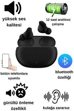 Gürültü Önleme Özellikli Bulututlu Gerçek Kablosuz Kulak Içi Kulaklık Siyah