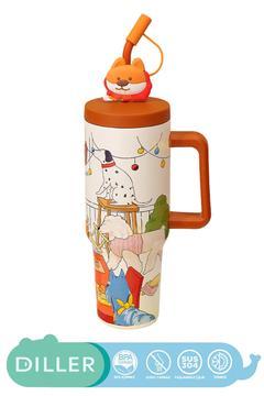 1200ml Yeni Koleksiyon Sevimli Hayvanlar Tumbler Pipetli/Pipetsiz Kulplu Paslanmaz Çelik Termos