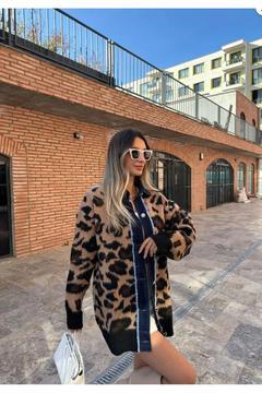 Kadın Leopar Triko Jean Şeritli Hırka