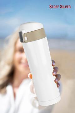 Çelik Termos Bardak 400 ml Kilitli Thermos Mug Kupa Araç Termos Coffee Cup Sdf887 Tea Cups Beyaz