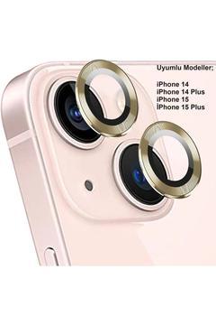 (METAL LENS) Iphone 14 / 14 Plus / 15 / 15 Plus Uyumlu Kamera Koruyucu Lens Metal Çerçeveli 2'li Set