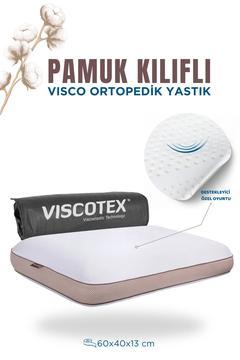 Pamuk Kılıflı Medium Visco Ortopedik Yastık, Kahverengi, 60x40x13 cm