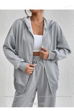 Unisex Gri Kapüşonlu Oversize Hırka