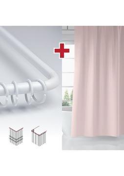 Tropik Home Pembe Renk Banyo Perdesi Askı Hediyeli 180X200CM Pudra Tek Kanat Duş Perdesi, L Boru Hediyeli