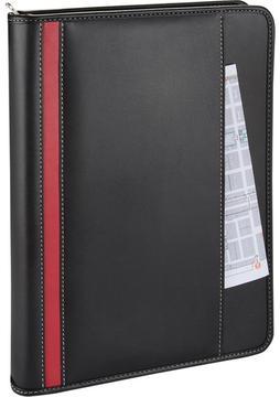 2K A4 Suni Deri Fermuarlı Sekreterlik ve 4 Halkalı El Portföyü Hesap Makinalı 200 Yaprak Siyah