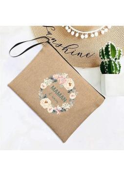 Qiuming Shop Q06664-A012BR-S Stili Fransız Baskı Basit Keten Bileklik El Çantası Anne Alışveriş Cüzdan Plaj Tatil Seyahat Organizatör Makyaj Çantası Anneler Günü Hediyeleri (Yurt Dışından)