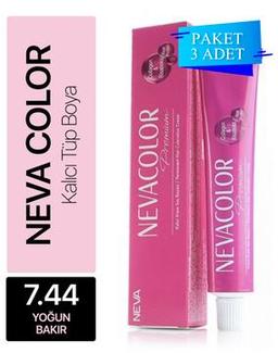 NEVA COLOR TÜP SAÇ BOYASI 7.44 YOĞUN BAKIR 50 ML (PAKET 3 ADET)
