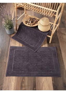 Sevim 2'li Ayak Havlusu Seti - Yüksek Su Emici & Yumuşak - Damask Desenli Havlu Takımı - %100 Pamuk - Antrasit - 50X70 cm