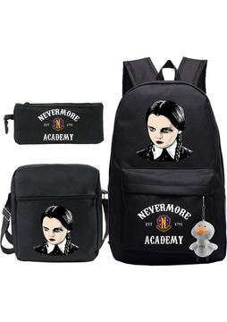 Averantis Amerikan Tv Dizisi Çarşamba Çevresel Sırt Çantası Üç Parçalı Set Öğrenci Eğlence Okul Çantası + Omuz Çantası + Kalem Kutusu Seti (Yurt Dışından)