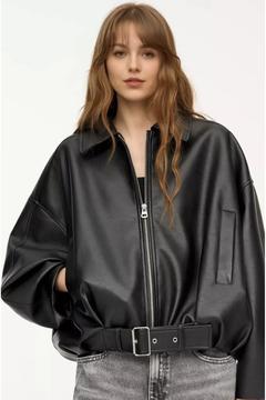 Yeni Sezon P&B Suni Oversize Bomber Deri Ceket