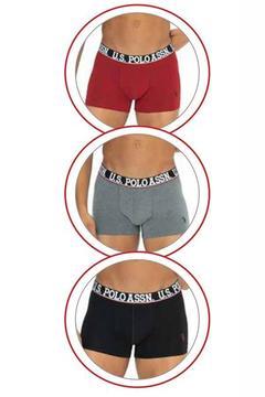 U.s Polo Assn. 80533 Erkek Pamuklu 3'lü Boxer-Bordo&Siyah&Antrasitmelanj