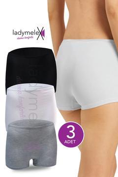 Kadın Şort Boxer Siyah Beyaz Gri 3'lü Paket Iç Çamaşırı Ve Şort Tayt %100 Yumuşak Kumaş