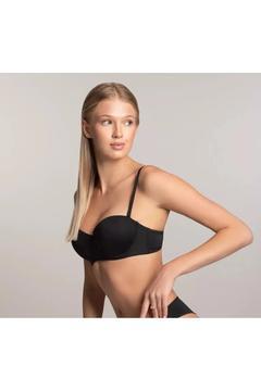 Lenola Model Straplez Push Up Dolgulu Balenli Destekli Kadın Sütyen Siyah Renk