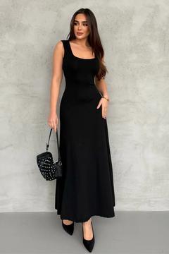 Kadın  Soft Touch Ön Arka Kare Yaka Elbise Siyah MDV1001