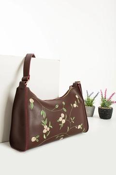 Kadın Bordo Nakışlı Zarif Şık Yumuşak A kalite Omuz Çantası