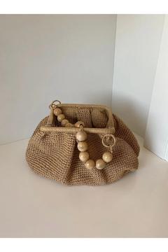 Talya Hasır El Çantası Ahşap Boncuk Askılı 25x20cm Astarlı Handmade