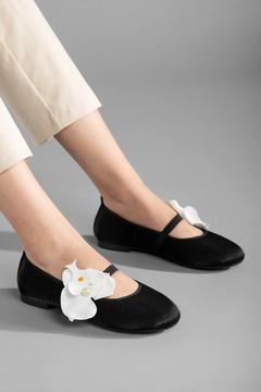 Pov Kadın Siyah Saten Fiyonklu Babet Hafif Rahat Şık İş Ofis Günlük Ayakkabı