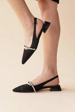 Kadın Taş Detaylı Kısa Topuklu Babet Droma Siyah