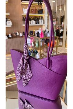 İthal Fularlı Uzun Askılı İki Çantalı Kadın Deri Çanta