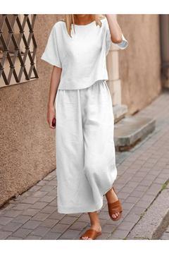 Mybrand Keten Günlük Rahat Beli Lastikli Kadın İkili Takım Alt Üst