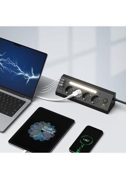 Fulltech Ftr-22 Gece Lambalı Akım Korumalı Çoklu Priz - Siyah