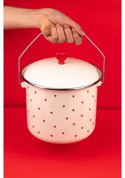 Emaylab Cupid Kalp Desenli Emaye Yoğurt Tenceresi/ Çok Amaçlı Bakraç (20CM-3 Litre)