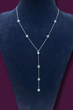 Yıldız Detaylı Sallantılı Y Tasarım Zincir Kolye Gümüş Renk Lak Kaplama