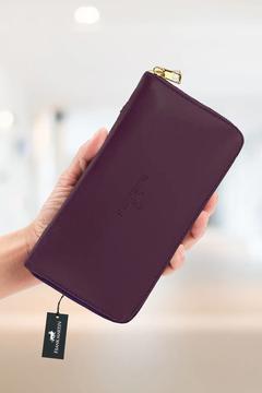 Eva Kutulu Deri Bozuk Kağıt Para Telefon Bölmeli Fermuarlı Portföy Kadın Cüzdan Mor