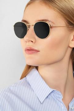 Unisex Gold Metal Çerçeveli Küçük Yuvarlak  Güneş Gözlüğü