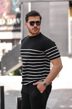 Siyah Çizgili Basic Örme Triko Tshirt