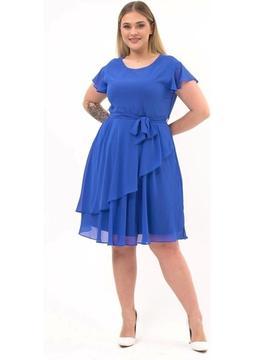 Apsen Kadın Bisiklet Yaka Volan Detaylı Midi Büyük Beden Şifon Elbise 4337/110