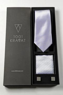 Çizgili Mendilli Kravat ve Metal Kol Düğmeli Hediye Seti