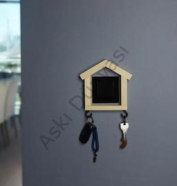 Ahşap Dekoratif Duvar Anahtarlığı Siyah Kancalı