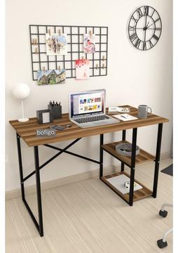 Bofigo 60X120 cm 2 Raflı Çalışma Masası Bilgisayar Masası Ofis Ders Yemek Masası Ceviz