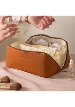 CARA CARO  PU Büyük Kapasiteli Makyaj Çantası Kadın Taşınabilir Kozmetik Çantası Seyahat Saklama Çantası(Siyah Pembe Kahverengi Beyaz)