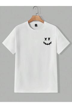 X X Yüz Tişört - Beyaz Baskılı Oversize Yazlık Kısa Kol T-Shirt Bisiklet Yaka