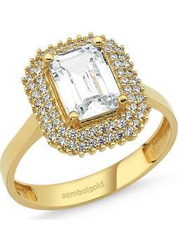 Sembol Gold Altın Baget Tektaş Yüzük 2,00 Karat Zirconia Çift Sıra Taşlı