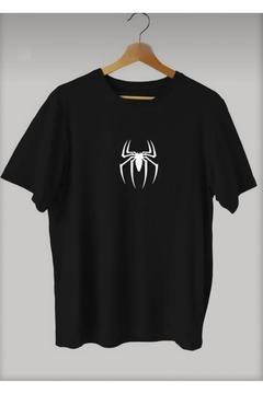 Unisex Siyah Örümcek Baskılı Bisiklet Yaka Oversize T-shirt