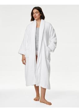 Marks &amp; Spencer Saf Pamuklu Uzun Kollu Havlu Sabahlık