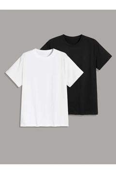 2'li Düz Basic Tişört - Siyah Beyaz Oversize Baskısız Yazlık Kısa Kol T-Shirt Bisiklet Yaka