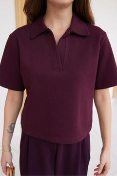 Bordo Polo Yaka Koton Kumaş T-Shirt