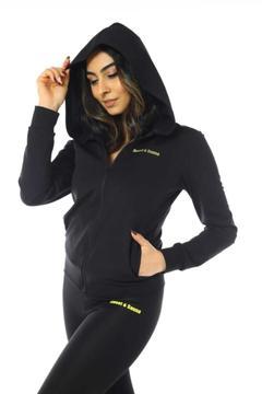 Kadın Siyah Kapüşonlu Uzun Kollu Termal Takım