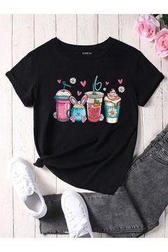 Pembe Kahveler Tişört - Siyah Baskılı Oversize Yazlık Kısa Kol T-Shirt Bisiklet Yaka